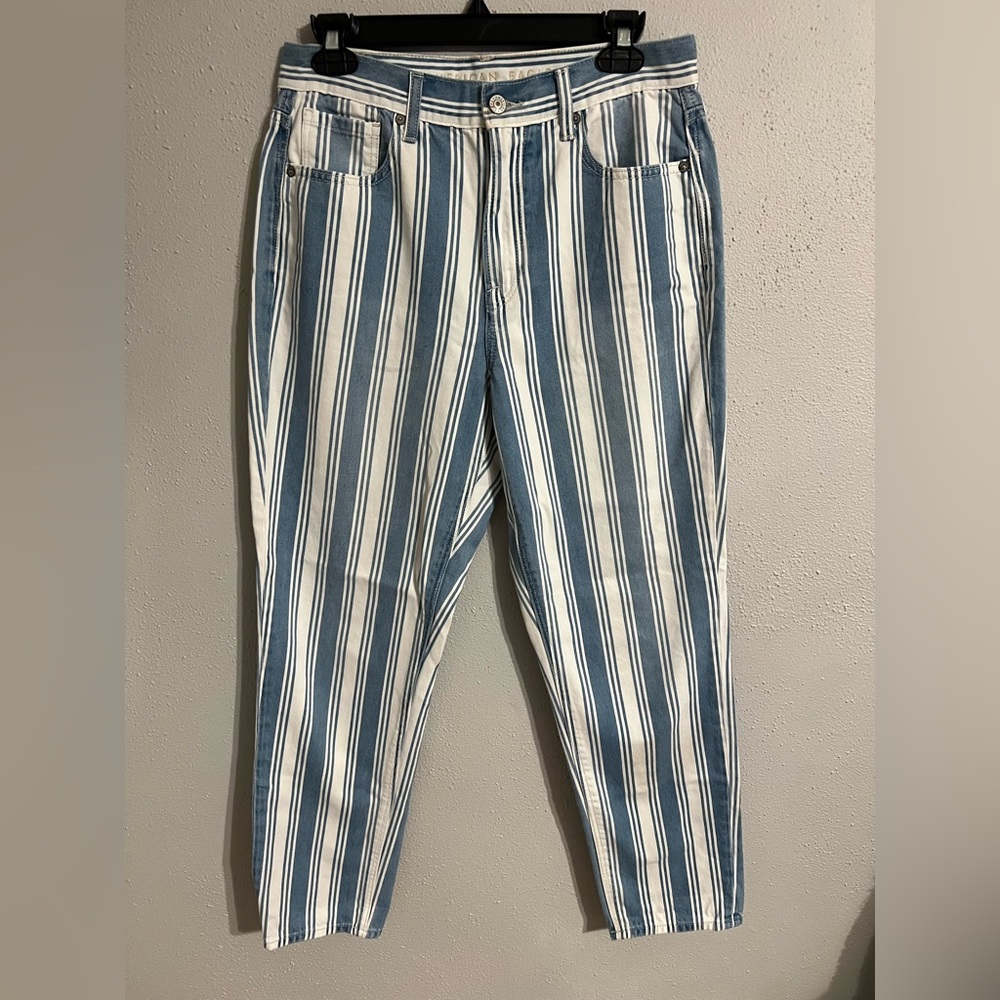 AE PINSTRIPE MOM JEAN